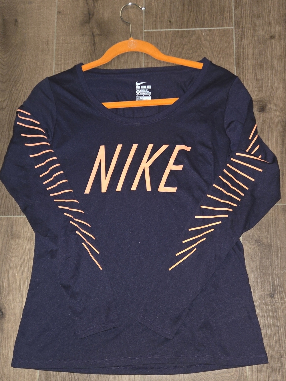Nike Dri-Fit Athletic Cut Deep Purple Long-Sleeve Tee with Coral Accent Logo